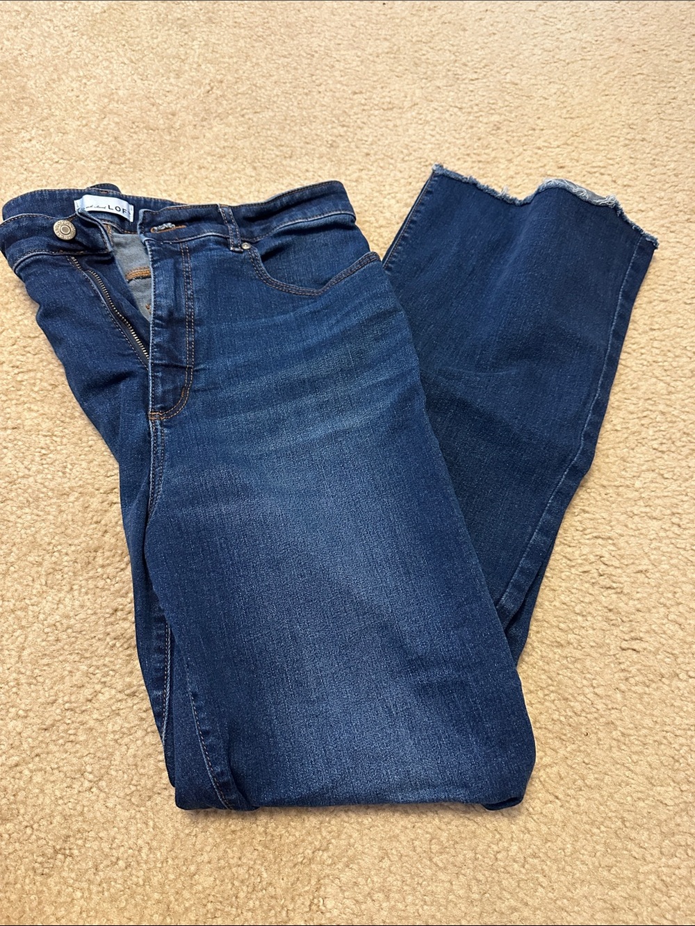 LOFT Dark Indigo Bootcut Jeans with Scalloped Raw Hem